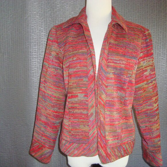 Coldwater Creek Redish Multicolor Lined Open Blazer Size P8 - Picture 1 of 7